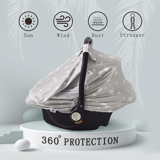 Little Tots Baby Car Seat Canopy Cover, Breathable Sun Shade, Full Privacy for Newborns & Infants, Universal Fit for Boys & Girls