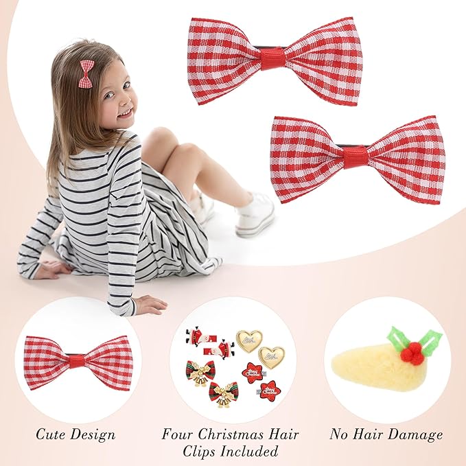 obeoby 24 Pack Hair Clips for Girls, Red Hair Barrettes Metal Snap Hair Clips Hair Accessories for Baby Girls Christmas Gift