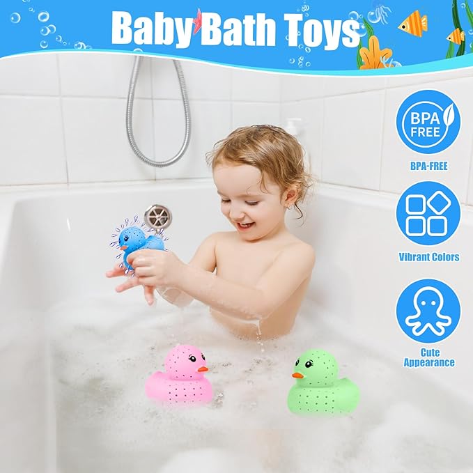 4 PCS Ducks Water Balls, Sensory Stress Relief Floating Pool Toys for Kids, Water Splash Balls Toddler Swim & Bath Toys, Christmas Goodie Bag Fillers for Babies