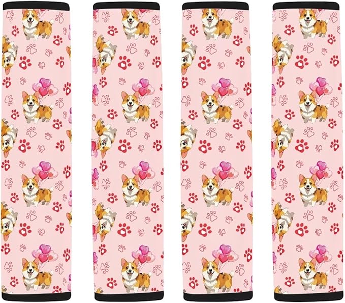 UNICEU Cartoon Corgi Dog Love Hearts Car Seatbelt Pads Covers for Women, Neoprene Comfortable Car Safety Seatbelt Pads Cover 2 Piece Set