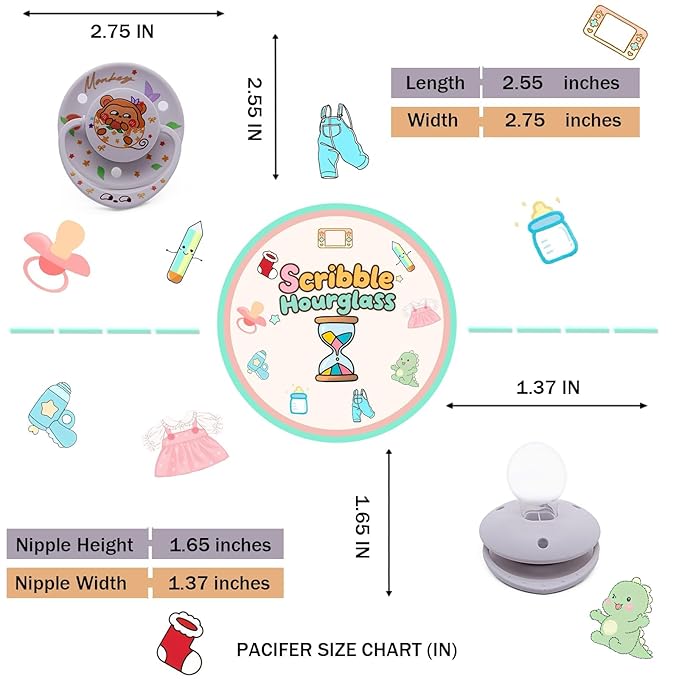 Unique Round Cute Adult Size Pacifier: Big Shield Paci for Anxiety with Paci Clips - Soft Silicone Large Nipple for Sleep