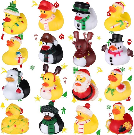 Sratte 16 Christmas Rubber Duck Bulk, Mini Santa Rubber Duck Bath Toys Assorted Xmas Party Decorations for Christmas Party Favors Stocking Stuffers Gifts for Coworkers Class (Simple Style)