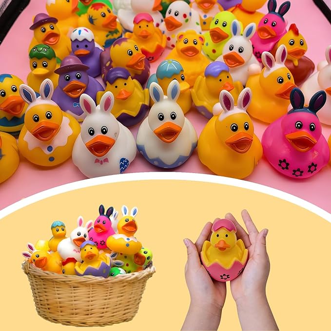 36pcs Easter Rubber Ducks Bulk, 2 Inch Assorted Easter Themed Duckies for Jeep Ducking, Bath Toys, Easter Egg Hunt, Basket Stuffers, Classroom Prizes, Party Favors Gifts for Kids