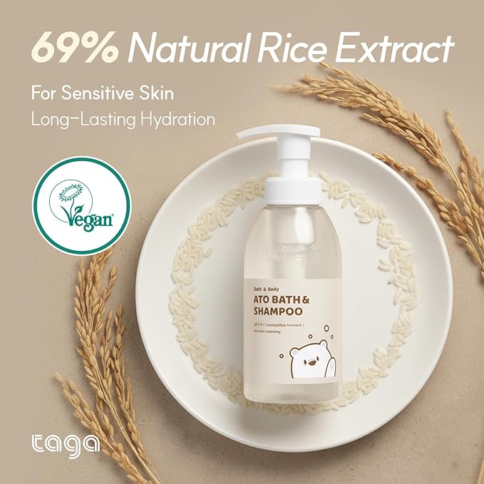 TAGA ATO Baby Bath & Shampoo 300 ml – Mild Tear-Free Cleanser for Newborn & Sensitive Baby Skin - Ceramide & Vitamin Rich Foam-Free Formula for Sensitive Dry Skin -Vegan Hypoallergenic