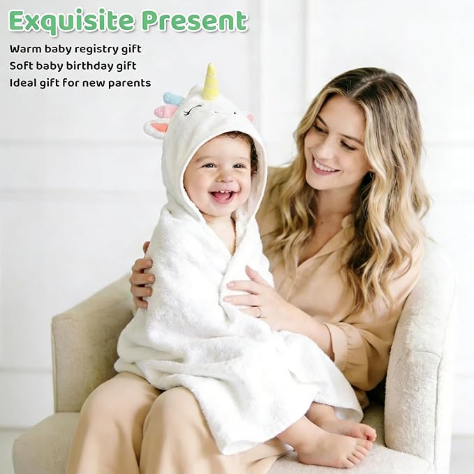 CandyHome 9 PCS Baby Bath Towels for Infants Toddlers, 3 PCS Animal Hooded Baby Towels & 6 PCS Washcloths Set, Ultra Absorbent Soft Cute Newborn Bath Essentials Gifts for Boys & Girls