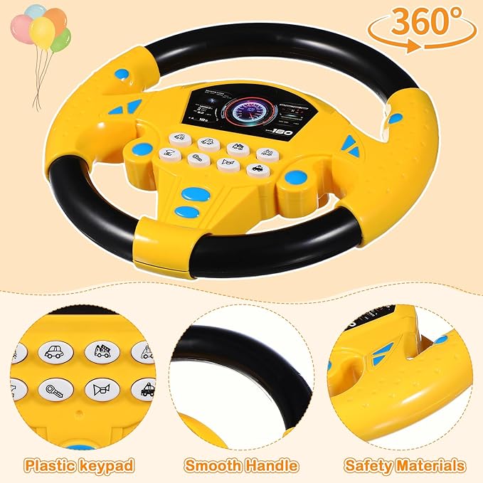 TOYANDONA Steering Wheel Toy for Kids Toy Steering Wheel Simulated Driving Controller Electric Early Learning Educational Toy Pretend Driving Seat for Children Boys and Girls