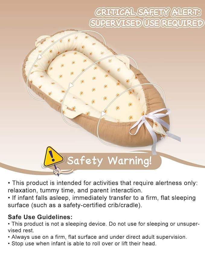 Baby Lounger - Infant Lounger for Newborn 0-24 Months, Ultra Soft Breathable Infant Floor Seat, Portable Babies Lounger for Baby Girls& Boys, Newborn Gifts（Khaki）