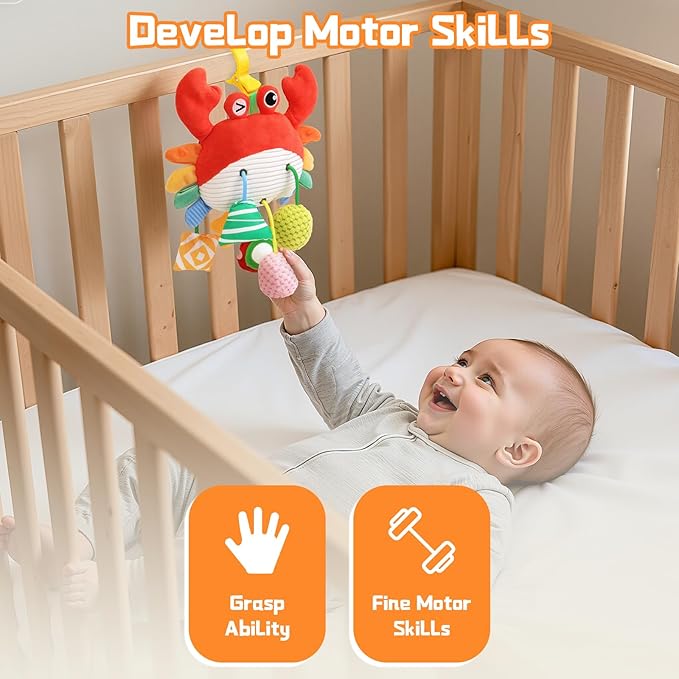 Car Seat Toys for Babies 0-6 Months, Baby Hanging Toys for Car Seat, Stroller, Crib, Gym with Pulling Cords, Rattle, Mirror, Stroller Toys for Baby Infant Newborn Toddler Boy Girl Easter Gifts