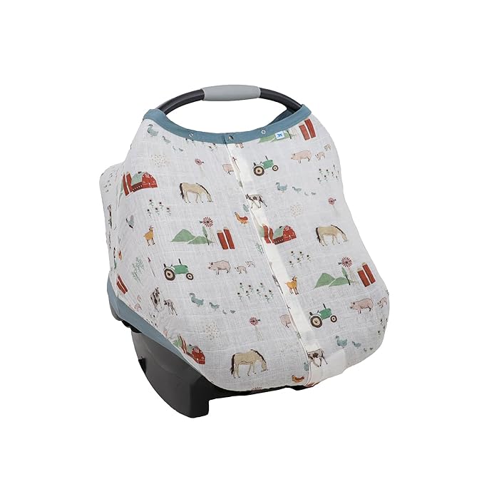 Little Unicorn Baby Car Seat Canopy | Soft & Breathable Muslin Fabric | Magnetic Closure Cover & Universal Fit | for Protection & Privacy | Nursing Cover (Farmyard)