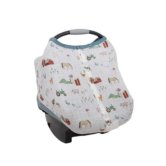 Little Unicorn Baby Car Seat Canopy | Soft & Breathable Muslin Fabric | Magnetic Closure Cover & Universal Fit | for Protection & Privacy | Nursing Cover (Farmyard)