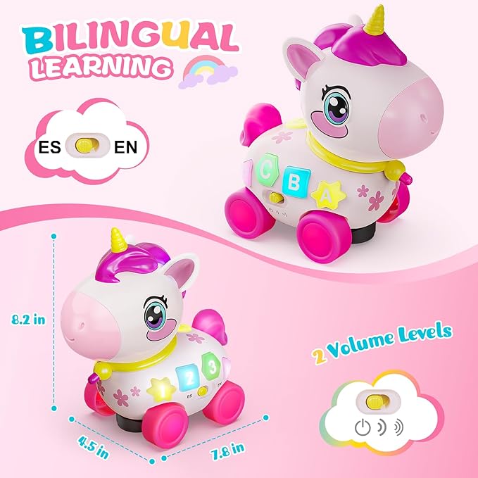 KAISASA Unicorn Toys for 1 Year Old Girl Gifts, Musical Educational Baby Toy 6-12-18 Month, 1st Birthday Gift for 1 Year Old Girl Toys, Bilingual Learning Present for 7 8 9 10 12 Month