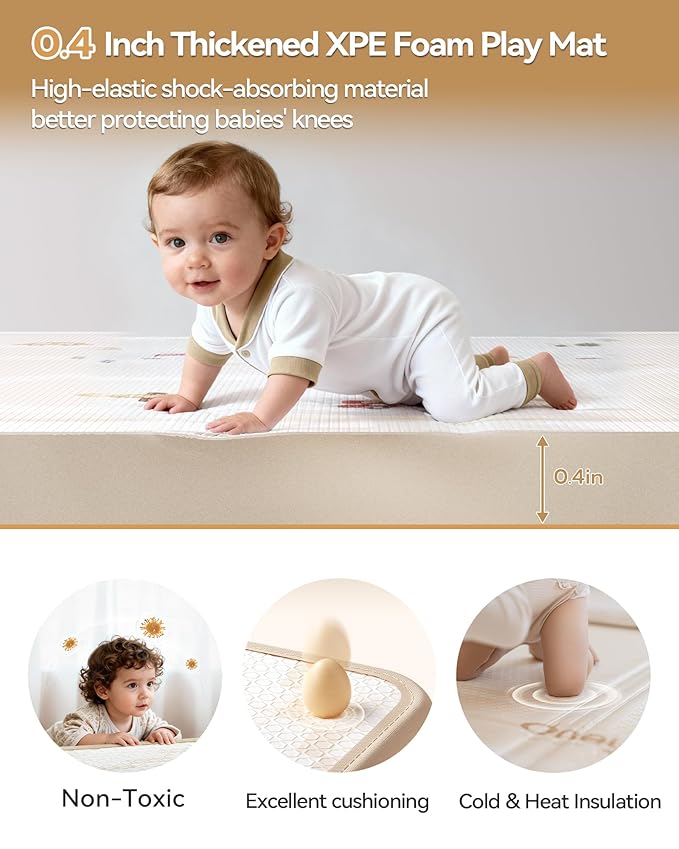 Baby Play Mat, 71 x 59 Inch Floor Mat with XPE Foam,Foldable & Reversible Baby Floor Play Mat, Perfect Baby Foam Playmat for Baby Playpen, Waterproof PlayMats for Babies, Infants,Indoor& Outdoor