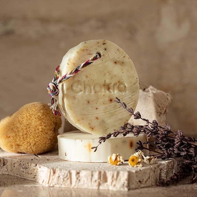Chakra Oval Lavender & Chamomile Bar Soap - Paraben & Additive Free Handmade Soap Bar for Face, Body and Hands, Gentle Cleansing for Daily Skin Care, 7 oz