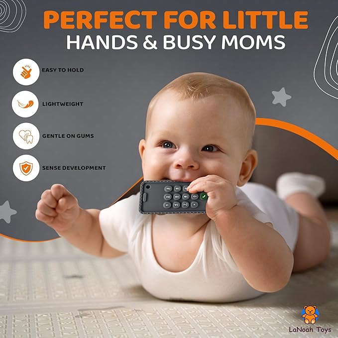 Baby Cellphone Teether: Soft BPA Free Teething Toy, Provides Relief for Your Little one While They are Teething. Gum Relief. Chew Toys (Dark Gray)