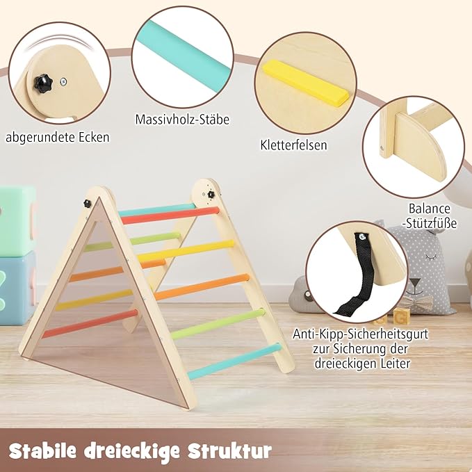 COSTWAY Climbing Triangle with Slide, 7-in-1 Indoor Climbing Frame for Children from 3 Years, Includes Climbing Triangle Foldable & Height Adjustable, Reversible Ramp, Step Stool Convertable,