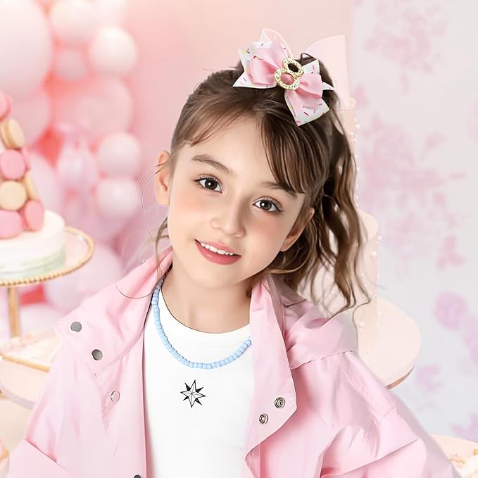 YanJie 1pcs 4'' Baby Hair Bow for 8 Years Old 8th Birthday Outfit Girl Birthday Decorations for Girl Glitter Infants Hair Clips Accessories with Bows