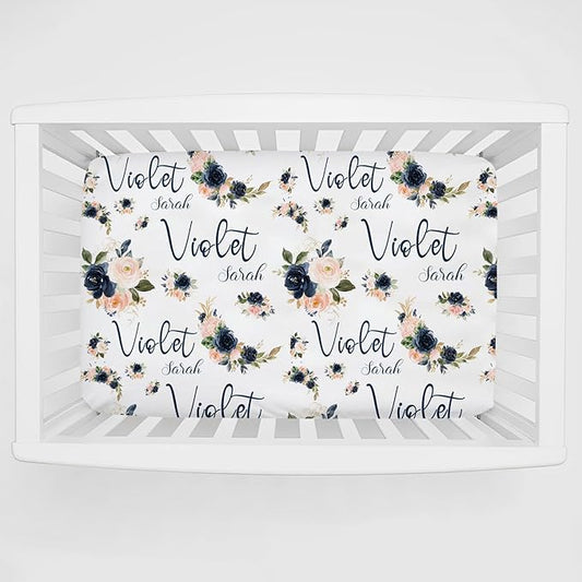 Personalized Pack 'n Play Sheets - Custom Floral Baby Mini Crib Sheets for Girls, Fitted Sheet with Name, Soft and Breathable Material