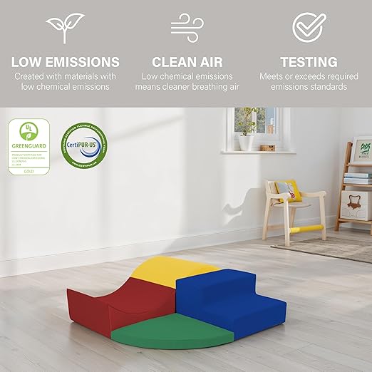 FDP SoftScape Curvy Corner Climber, Indoor Active Play Structure for Toddlers and Kids, Safe Soft Foam for Crawling and Sliding, 4-Piece Set - Earthtone