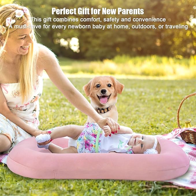 Baby Lounger Soft Organic Cotton Breathable Lounger for Newborn, Infant Lounger for Home and Travel (Pink Color)