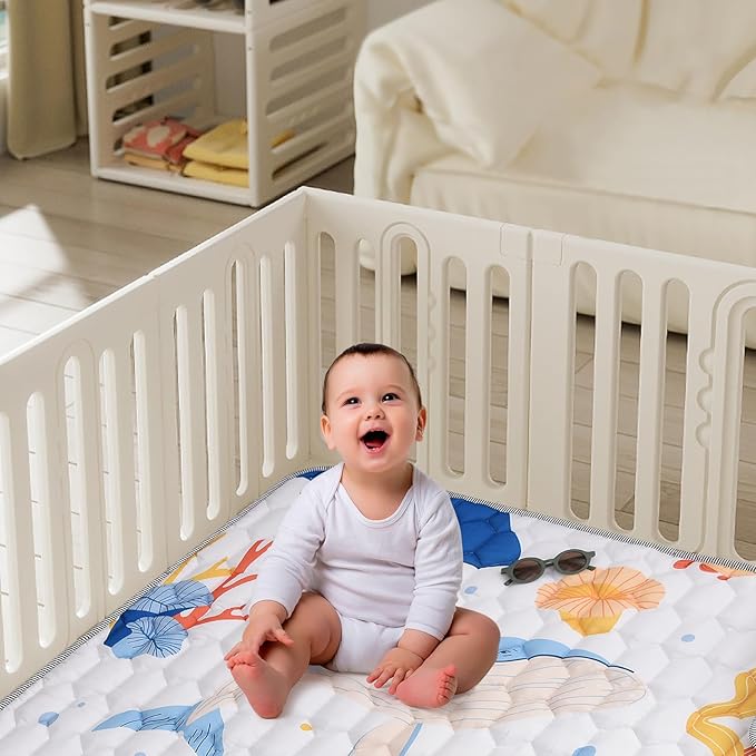 TADO MUSLIN Baby Play Mat 50x50 Inch, Thickened Soft Floor Mat for Playpen, Machine Washable Foam Crawling Mat with Non-Slip Bottom for Babies and Toddlers, Foldable Padded Playmat