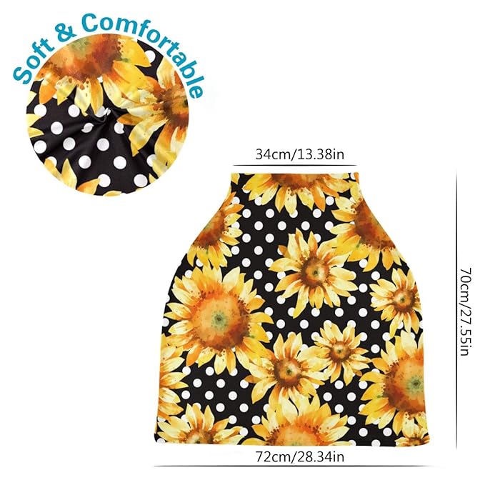Sunflower Floral Polka Dot Baby Car Seat Covers, Nursing Cover Breastfeeding Scarf Soft Breathable Stretchy Coverage, Infant Stroller Cover for Boys Girls