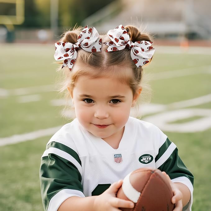 YanJie 2PCS 4'' Football Hair Clips Girls Party Printed Ribbon Hair Accessories Kids Sports Theme Party Game Costume Baby Girl Football Outfit
