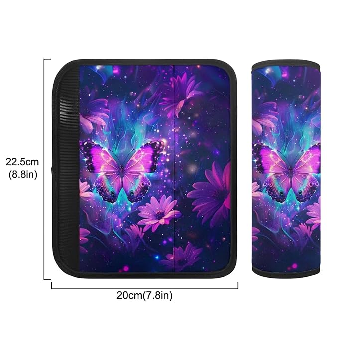 Biyejit Pink Butterfly Daisy Car Seat Straps Shoulder Pad for Kids, Seat Belt Pad, Children Seatbelt Padding, Soft Comfort Seat Belt Cushion, Car Accessories for Boys Girls 2 Pack