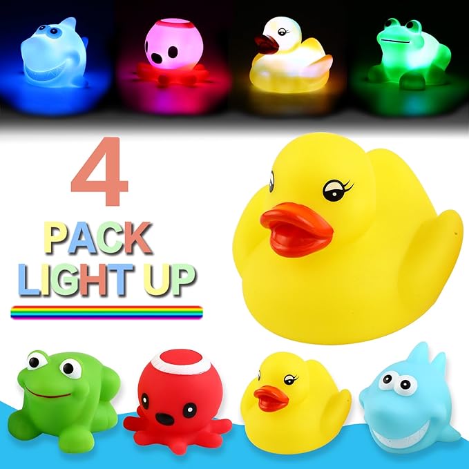 Yeonha Toys Bath Toy(4 Pack), Can Flashing Colourful Light, Floating Bath Toy, Light Up Bathtub Water Tub Toy for Pool Shower Bathtime Bathroom Kid Boys Girl Toddler Child Baby Infant