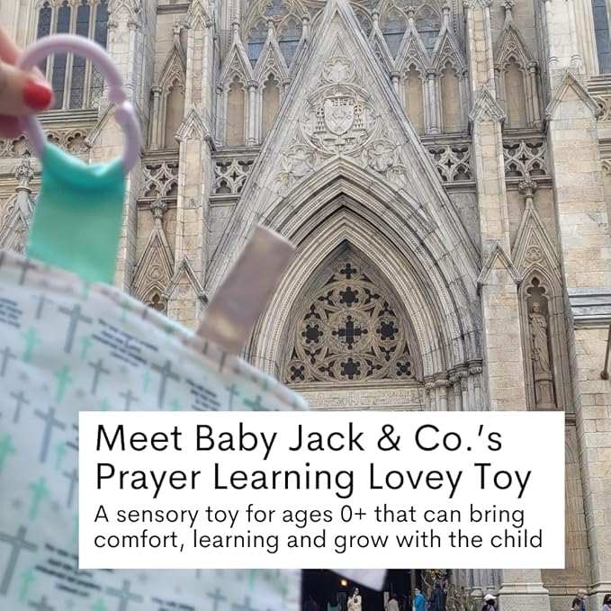 Baby Jack & Co. for This Child I Have Prayed Bible Verse Prayer Biblical Baptism Sensory Crinkle Tag Toy, Security & Teething Soothing Learning Lovey for Babies, 8”X8”