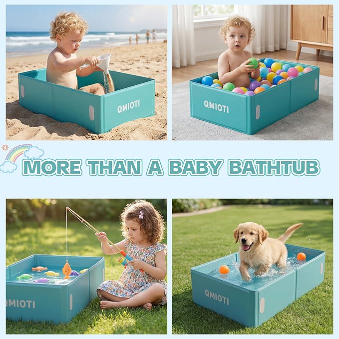 Baby Bathtub, Collapsible Baby Bath Tub, Portable Toddler Bathtub for Travel, Foldable for Space-Saving, Baby Shower Gifts for Newborns, Toddlers
