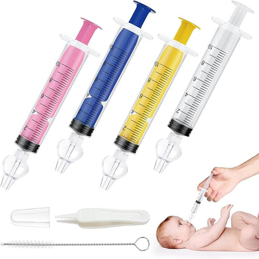Aolso Baby Nasal Irrigator, 4PCS Nasal Syringe for Baby, Syringe Nasal Irrigator with Tweezers & Cleaning Brush, Baby Nasal Aspirator with Silicone Nasal Suction Tips Portable Baby Nasal Syringe