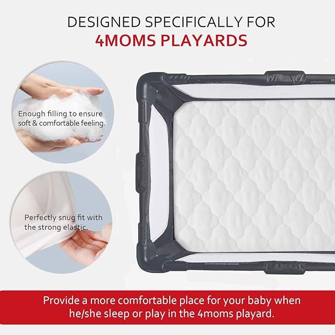 Moonsea Waterproof Pack and Play Sheets Compatible with 4moms Breeze Plus Playard & Breeze GO Playard, Pack and Play Mattress Pad, White, 2 Pack