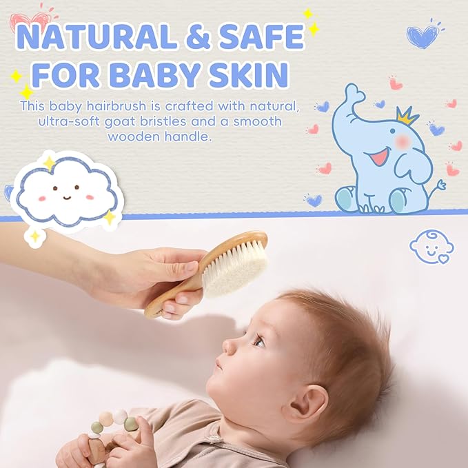 DEBETOOL 2-Pack Baby Hair Brush with Soft Bristles - Natural Wooden Baby Brush for Newborns & Infants Gentle Scalp, Perfect Baby Registry & Shower Gift