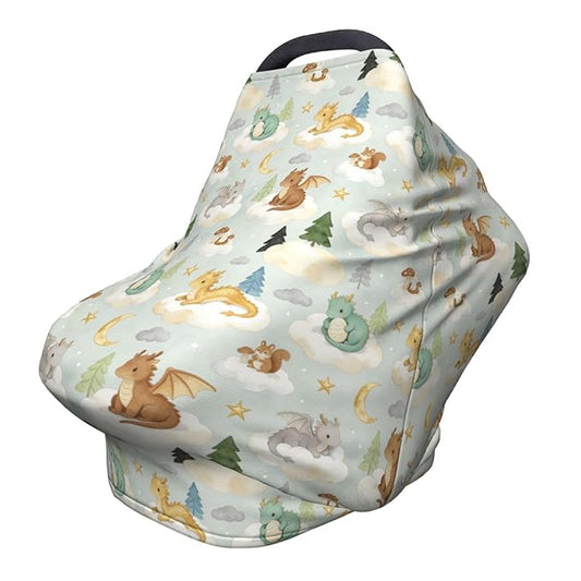 Dragon Print Baby Car Seat Covers,Dragon Theme Baby Stuff Multi-use Carseat Canopy for Boys and Girls Stretchy Infant Carseat Cover Shower Gifts