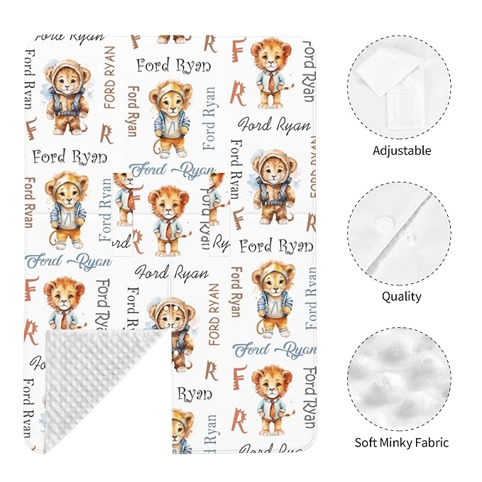 Personalized Baby Car Seat Canopy Minky Lion Baby Blanket Custom Name Baby Car Seat Cover Girls Boys Infant Newborn Carseat Canopy Nursing Cover for Stroller Car Seat Canopies