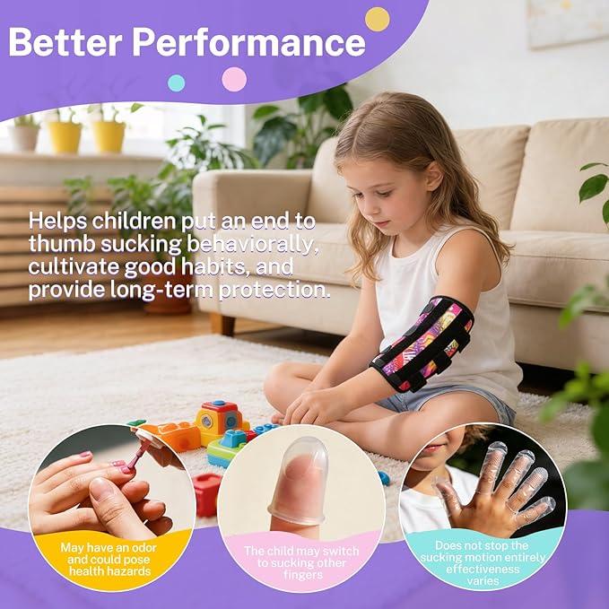 2 Pack Thumb Sucking Deterrent, Nail Biting Treatment Guard, Finger Sucking Prevention for Kids Toddlers – Anti Nose Picking, Scratch Guard, Elbow Immobilizer Splint for Ages 2-6