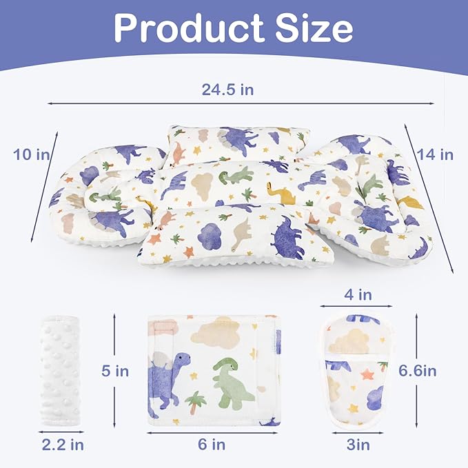 Car Seat Head Support Baby, Soft Infant CarSeat Insert with Strap Covers for Girls, Newborn Insert for carseat, Strollers, Swings, Bouncer