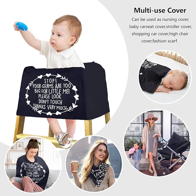 Metplus No Touch Sign Car Seat Cover for Babies, Mom Nursing Covers Breastfeeding Scarf, Multi Use Infant Carseat Canopy for Newborn Carrier/Stroller/Shopping Cart for Boy Girl，Black