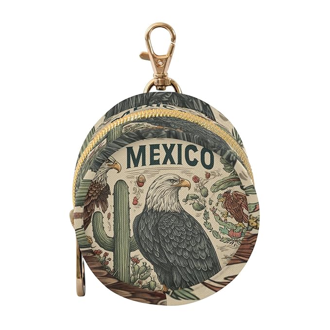 Pacifier Holder with Clip Pacifier Case for Diaper Bag Round Baby Pacifier Pouch Box Bag Portable Mexico American Eagle Cactus Beige