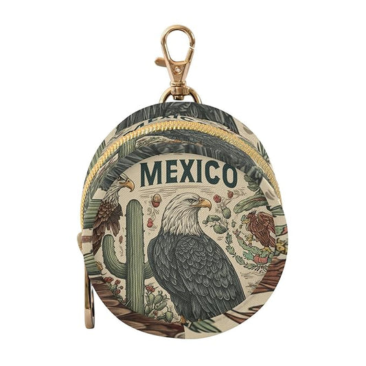 Pacifier Holder with Clip Pacifier Case for Diaper Bag Round Baby Pacifier Pouch Box Bag Portable Mexico American Eagle Cactus Beige