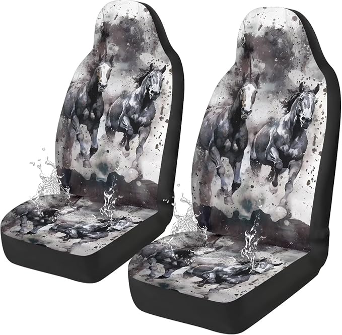 Fashion Horse Car Seat Covers 2 Pcs Car Seat Covers Front Seats Only Waterproof Breathable Easy to Install Anti-Slip Back Fabric Universal Fit for Auto Truck Van SUV