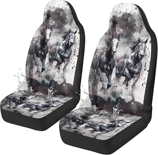 Fashion Horse Car Seat Covers 2 Pcs Car Seat Covers Front Seats Only Waterproof Breathable Easy to Install Anti-Slip Back Fabric Universal Fit for Auto Truck Van SUV