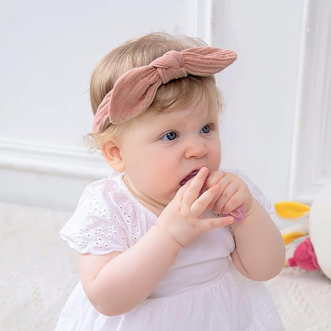 XIMA Headbands for Girls, 8pcs Cotton Rabbit Ears Hairbands for Toddlers Teens Children, Removable Rabbit Ear Bows Kids Hair Accessories