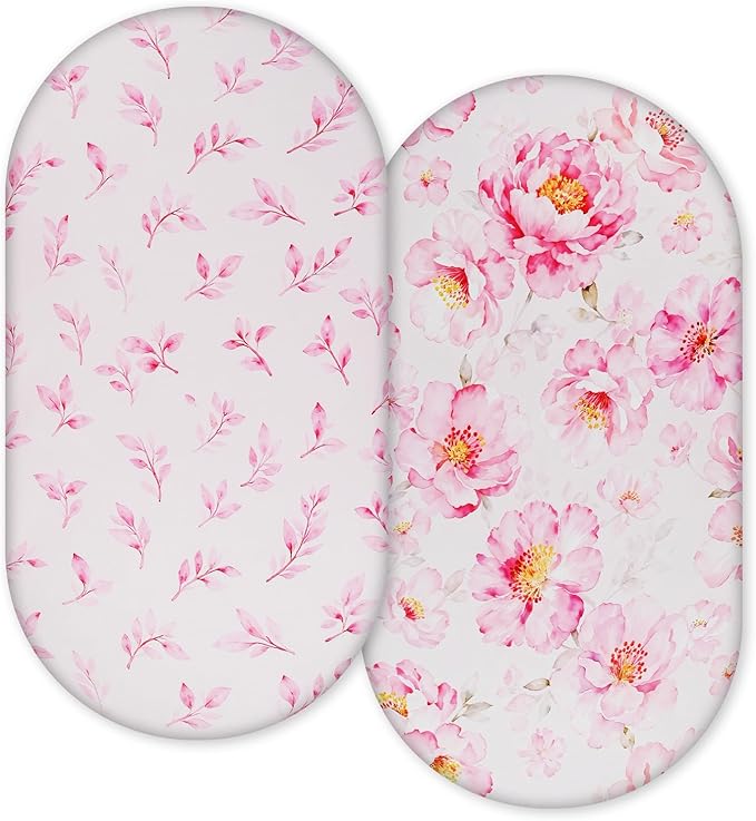 Ultra-Soft 2-Pack Stretchy Bassinet Sheets - Universal Fit for Halo Bassinest, Graco, Chicco & Most Bassinets (Rectangle/Oval/Hourglass) | Safe Snug Fit for Girls & Boys, Unisex Cradle Mattress Covers