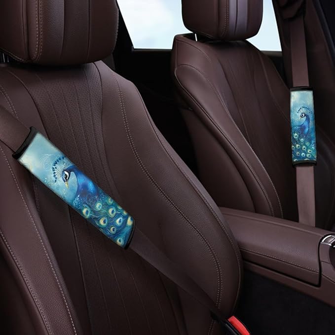 Animal Peacocks Seat Belt Cover Pad 2 Pack Auto Seat Shoulder Protector Belt Cover Pad for Women Animal Auto Seat Belt Cushion Pads Universal Shoulder Strap Pad Vehicle Seatbelt Cover