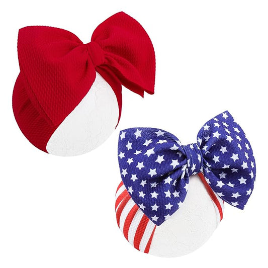 4th of July Baby Hair Bows Girls Headband 6-12 Months Patriotic Hair Accessories Infant Baby Headbands with Bows Red Blue Large Bow Star