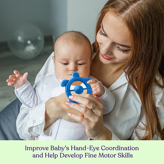 Baby Teething Toys for Newborn, Infants 0-6 Months Silicone Teethers for Babies 6-12 Months BPA Free (Bee - Blue & Green)