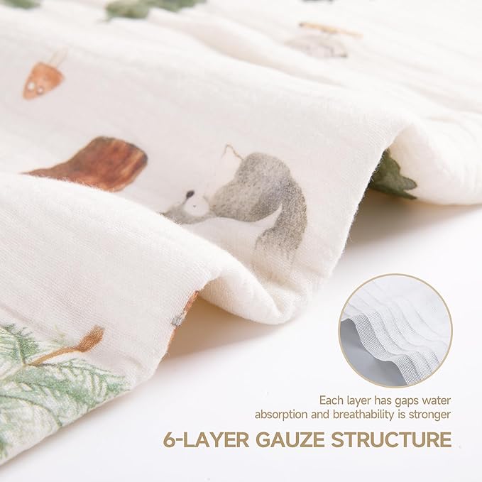 Toddler Bath Towel - Soft Muslin Baby Towel with Hood 25x51 Inches - Absorbent Hooded Bath Towel for Infant & Toddler 0-4 Years - Cute Animal Beach Towel (Forest Squirrel)