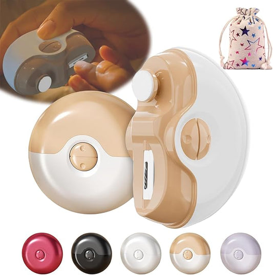 2 In 1 Electric Polishing Automatic Nail Clippers, Automatic Electric Nail Clipper, Nail Trimmer with Light & Nail Scraps Storage, for Children, Adults, and Elderly (Beige)