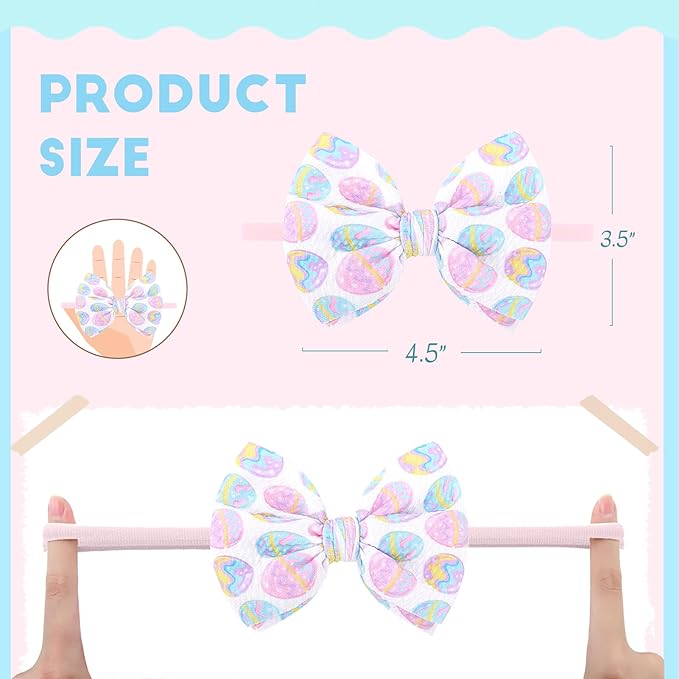 YanJie Easter Bows for Baby Girls Rabbit Egg Bow for Newborn Infant Easter Bunny Ears Hairbands Nylon Pink Bow Headband Easter Hair Accessories Gift